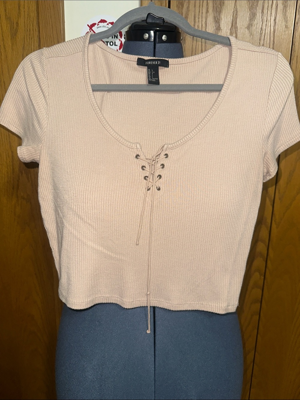 Forever 21 Pink Ribbed Lace-Up Scoop Neck Crop Top